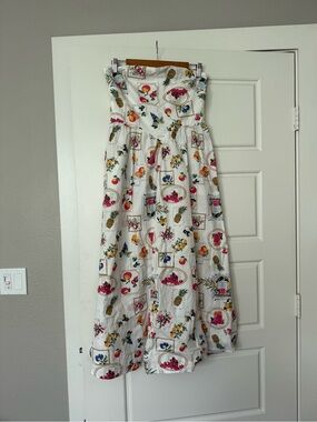 White Strapless Fruit-Print Summer Dress